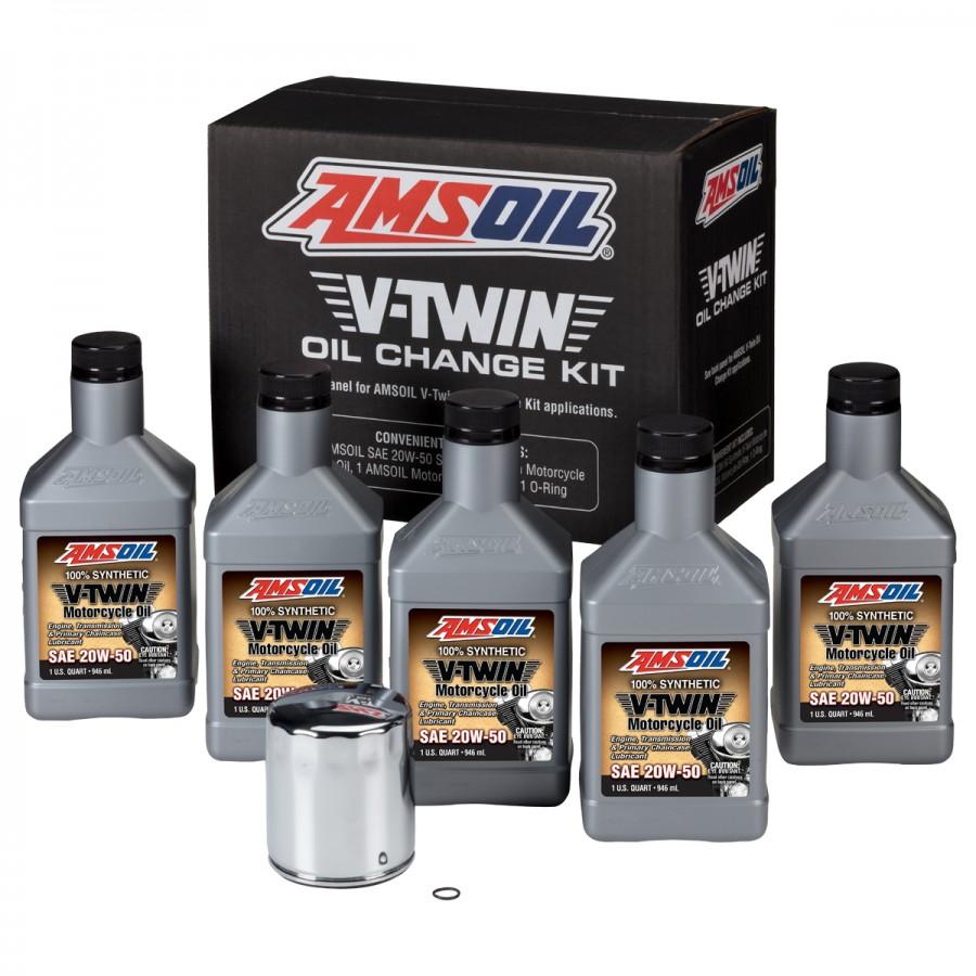 Kit Afinacion V-Twin Amsoil SAE 20W-50 100% Sintetico (5- 946mL / 1- Filtro Cromado EaOM134C / 1- Liga) HDMC