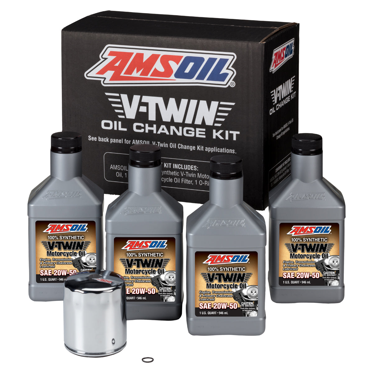 Kit Afinacion V-Twin Amsoil SAE 20W-50 100% Sintetico (4- 946mL / 1- Filtro Cromado EaOM134C / 1- Liga) HDCK