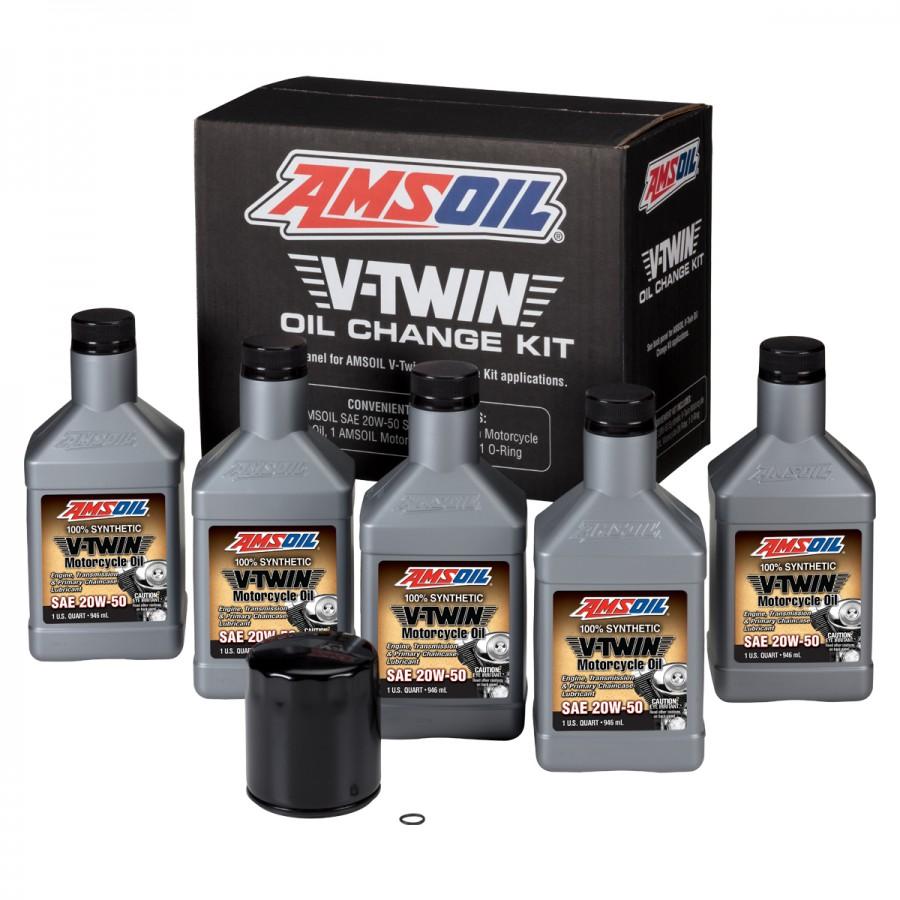 Kit Afinacion V-Twin Amsoil SAE 20W-50 100% Sintetico (5- 946mL / 1- Filtro Negro EaOM134 / 1- Liga) HDMB