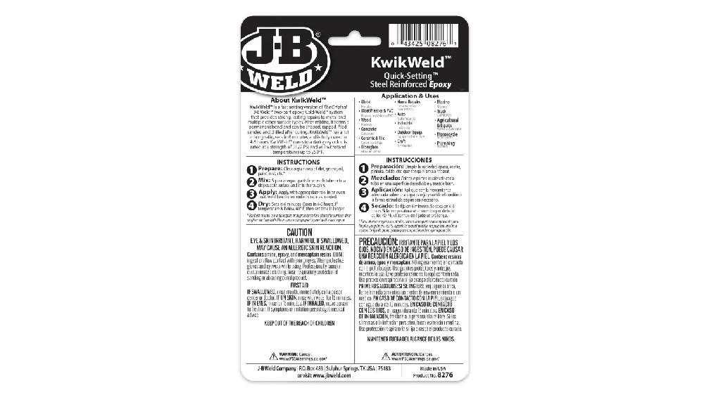 JB Weld  Adhesivo Epóxico Secado Rapido Fija 6Min Net  2 Tubos 28.4 g