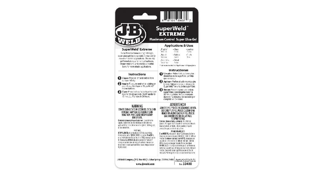 JB Weld  Superweld Extreme Pegamento En Gel Net  15 g
