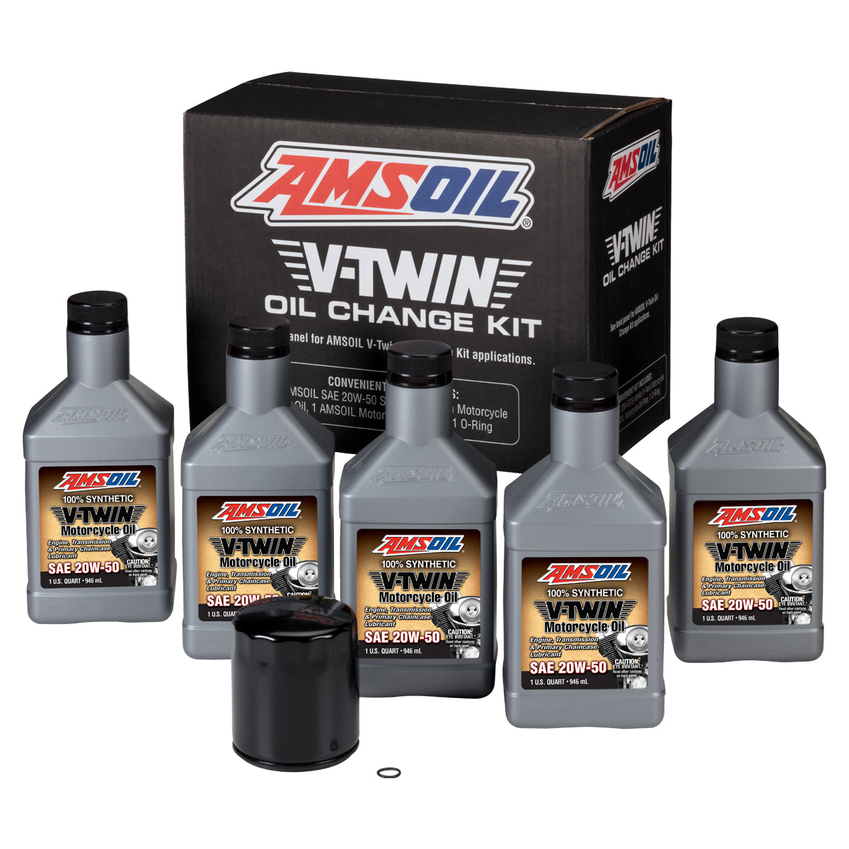 Kit Afinacion V-Twin Amsoil SAE 20W-50 100% Sintetico (5- 946mL / 1- Filtro Negro EaOM134 / 1- Liga) HDMB
