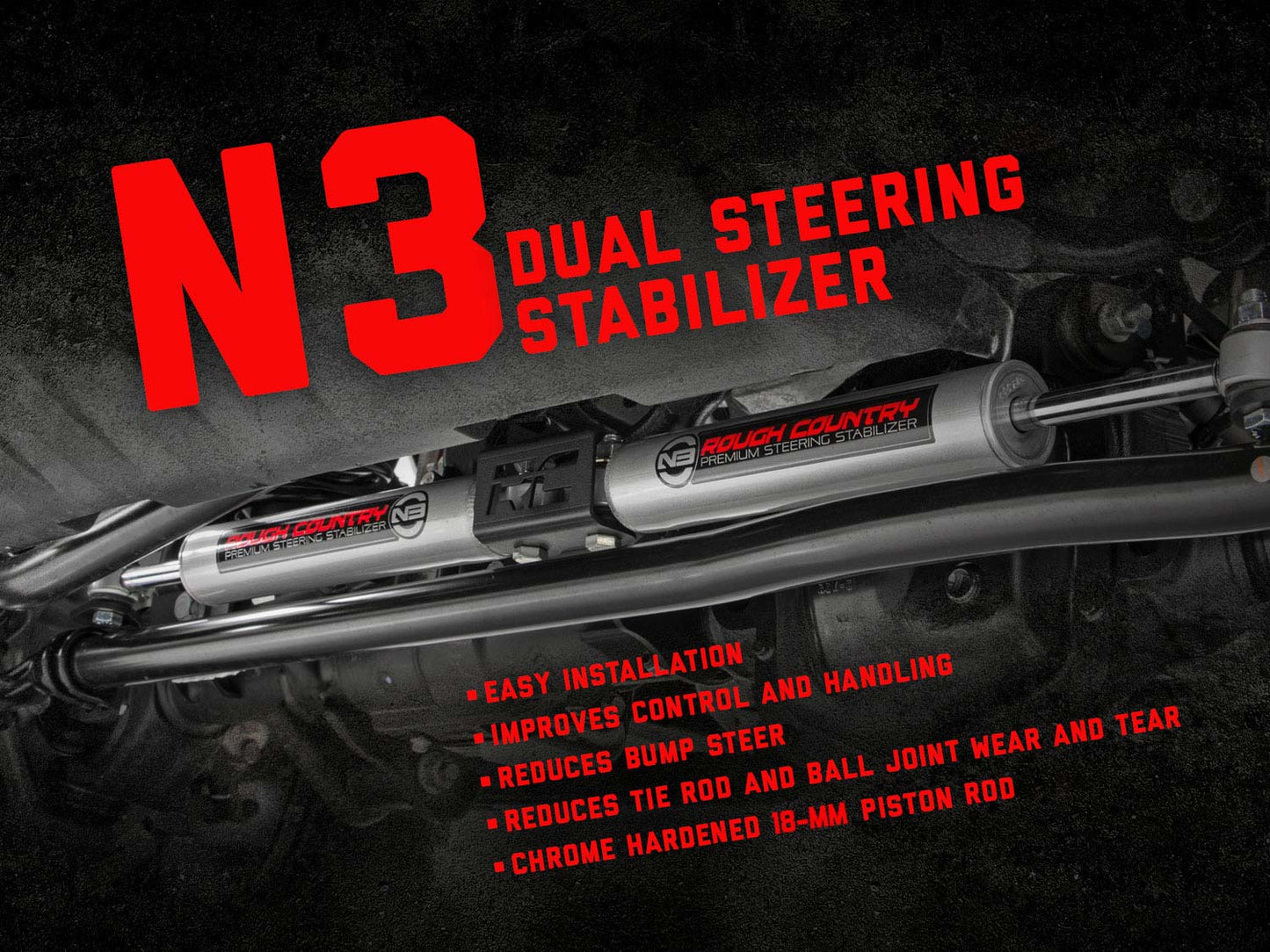 Rough Country N3 Dual Steering Stabilizer For 05-22 Ford Super Duty - 8749130