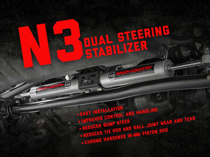 Rough Country N3 Dual Steering Stabilizer For 05-22 Ford Super Duty - 8749130